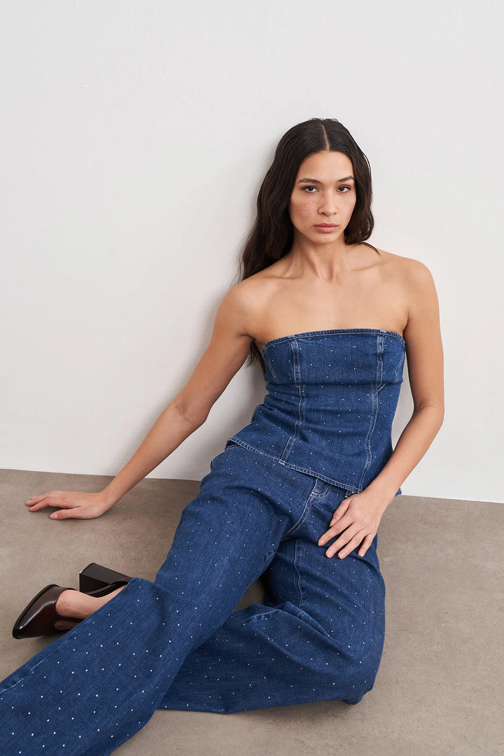 Hotfix Baskılı Denim Büstiyer