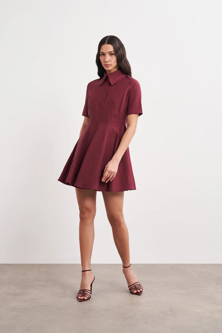 Gömlek Yaka Yarım Kollu Volanlı Mini Elbise