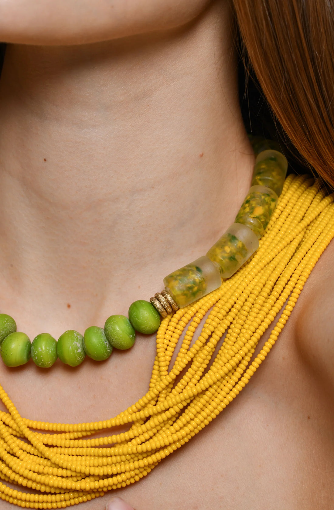 Maasai Glass Beads Multi Strand Necklaces / Yellow