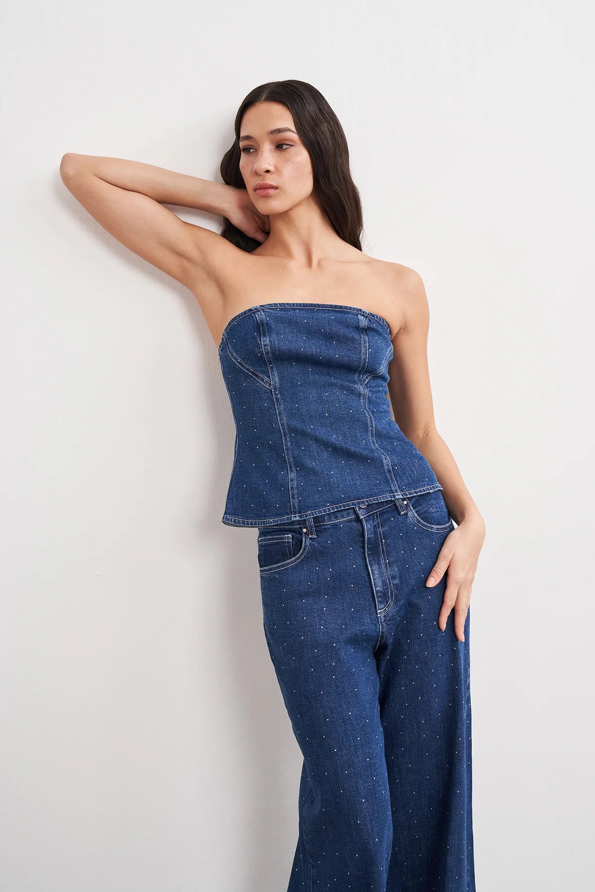 Hotfix Baskılı Denim Büstiyer