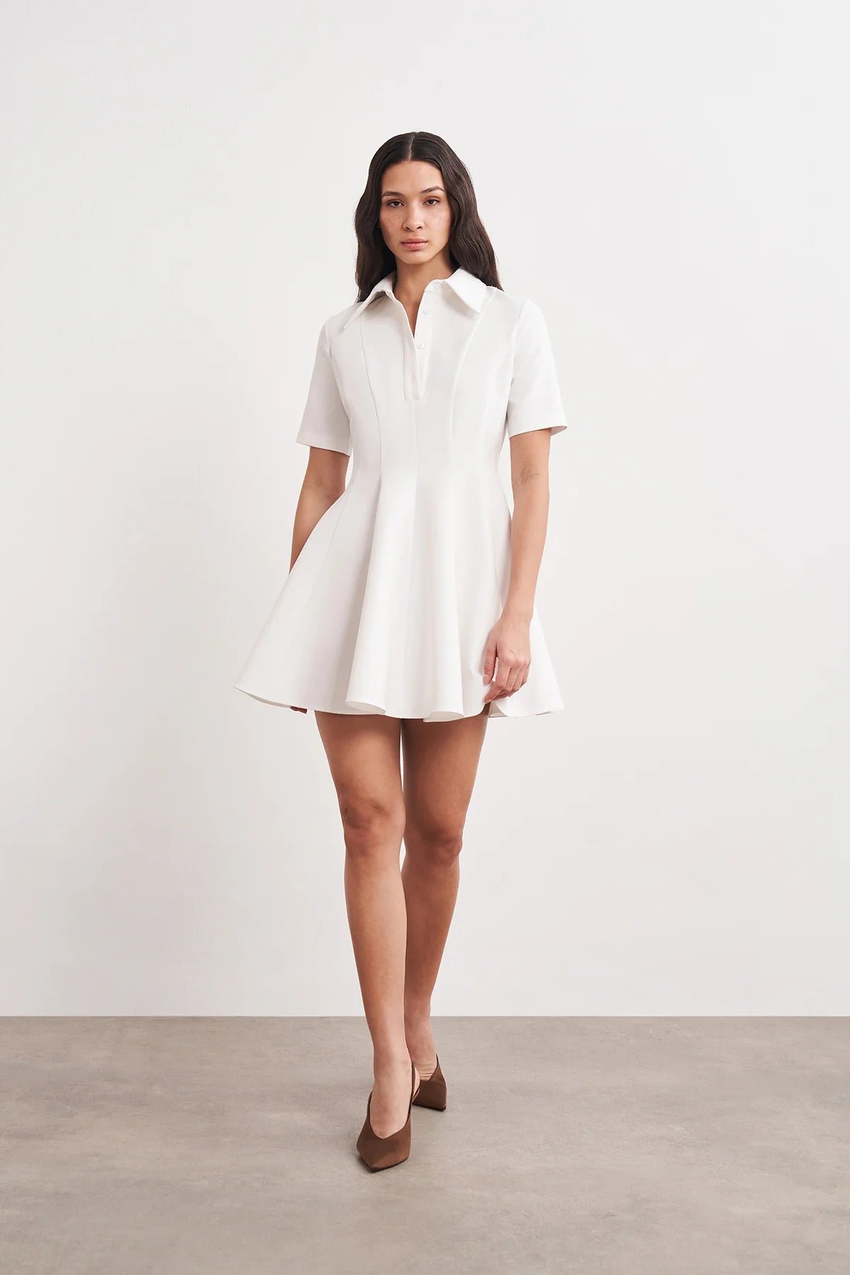 Gömlek Yaka Yarım Kollu Volanlı Mini Elbise