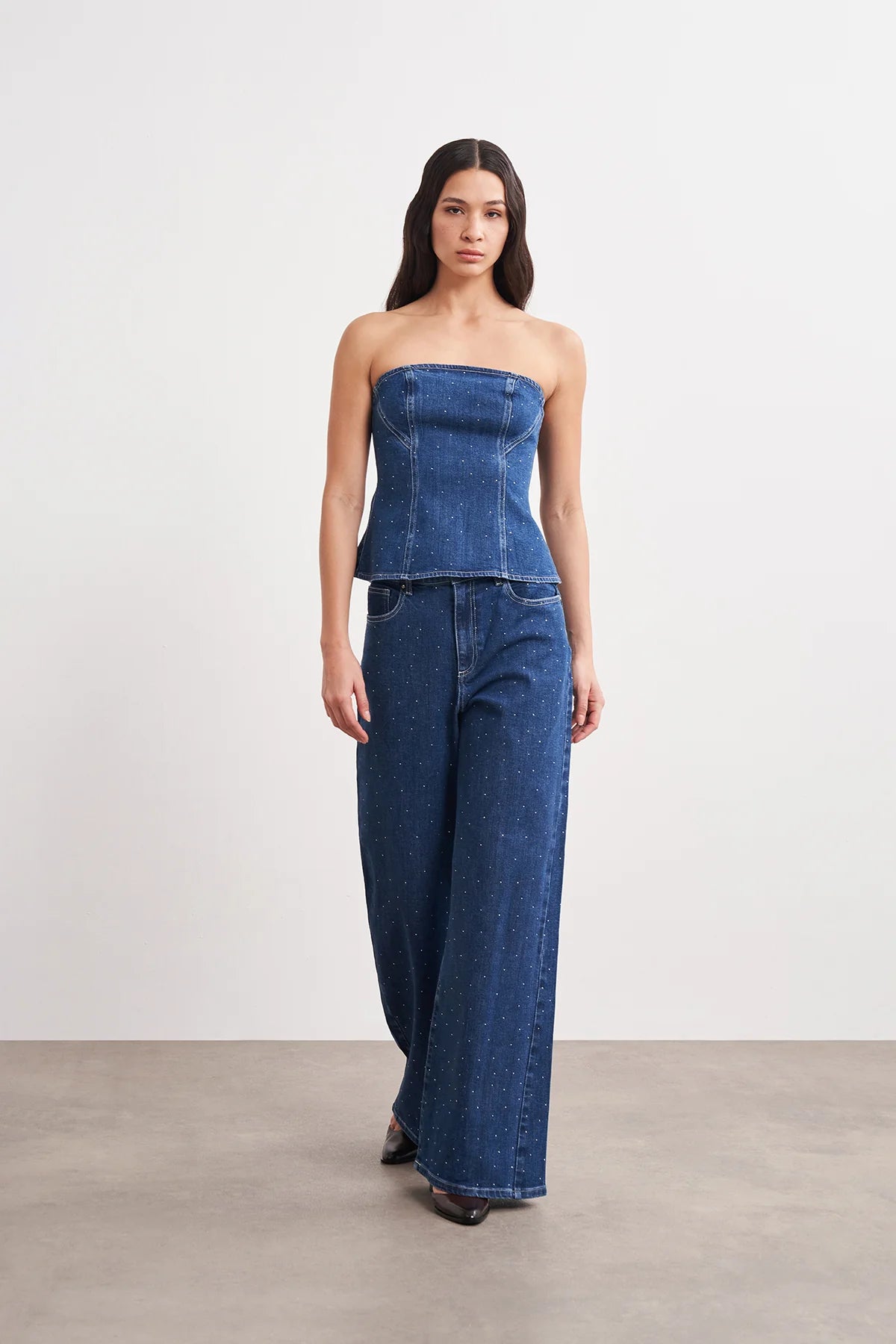 Hotfix Baskılı Denim Büstiyer