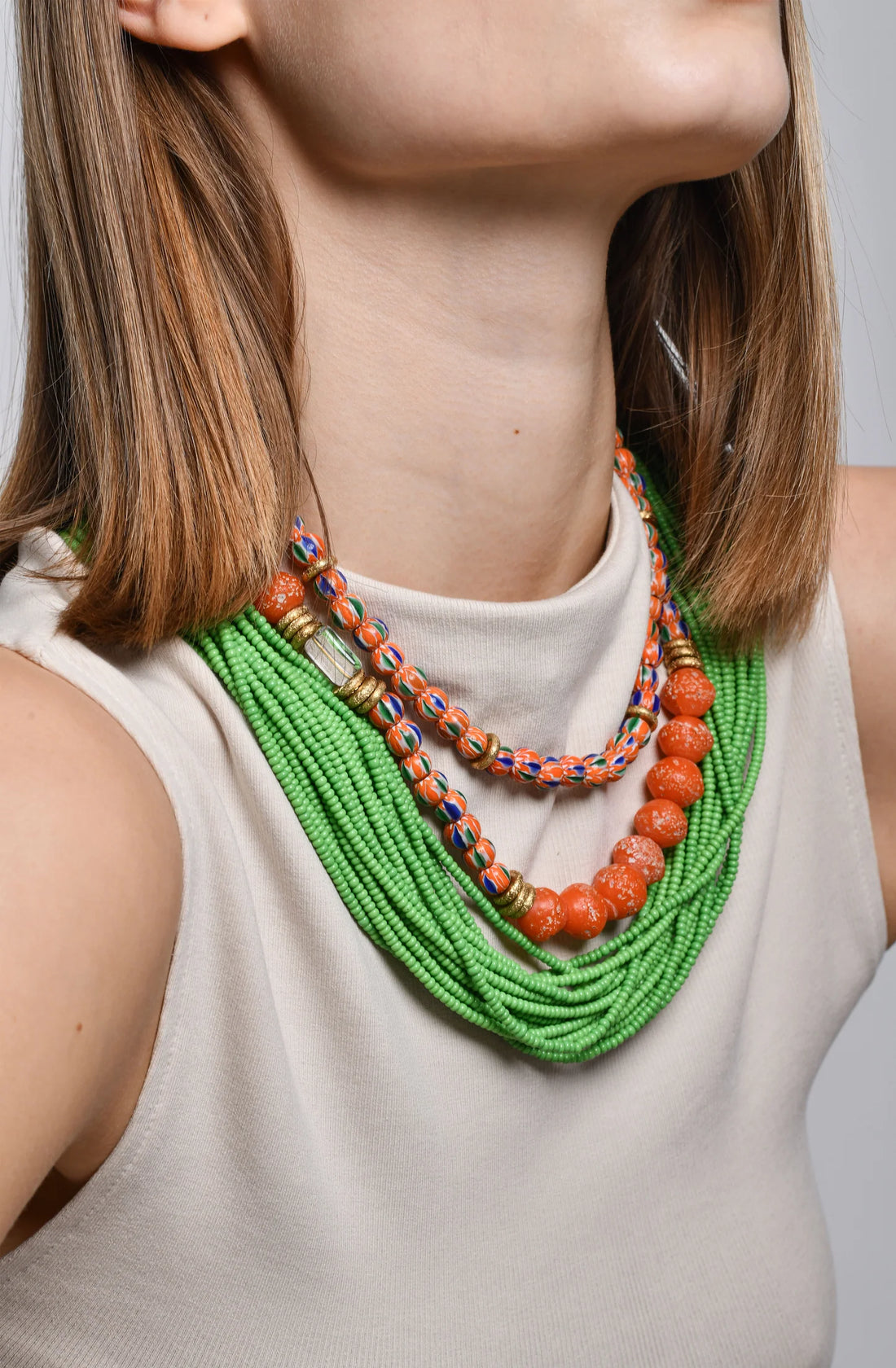 Maasai Glass Beads Multi Strand Necklaces / Green
