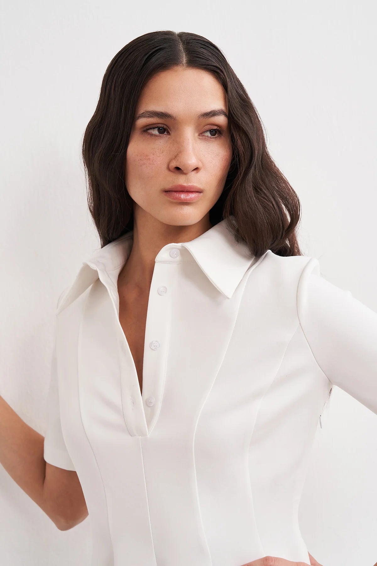 Gömlek Yaka Yarım Kollu Volanlı Mini Elbise