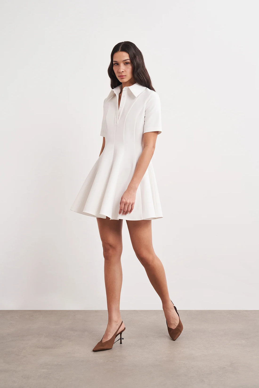 Gömlek Yaka Yarım Kollu Volanlı Mini Elbise