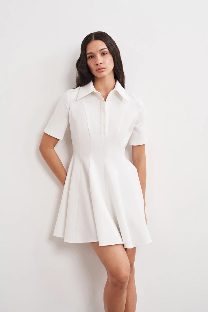 Gömlek Yaka Yarım Kollu Volanlı Mini Elbise