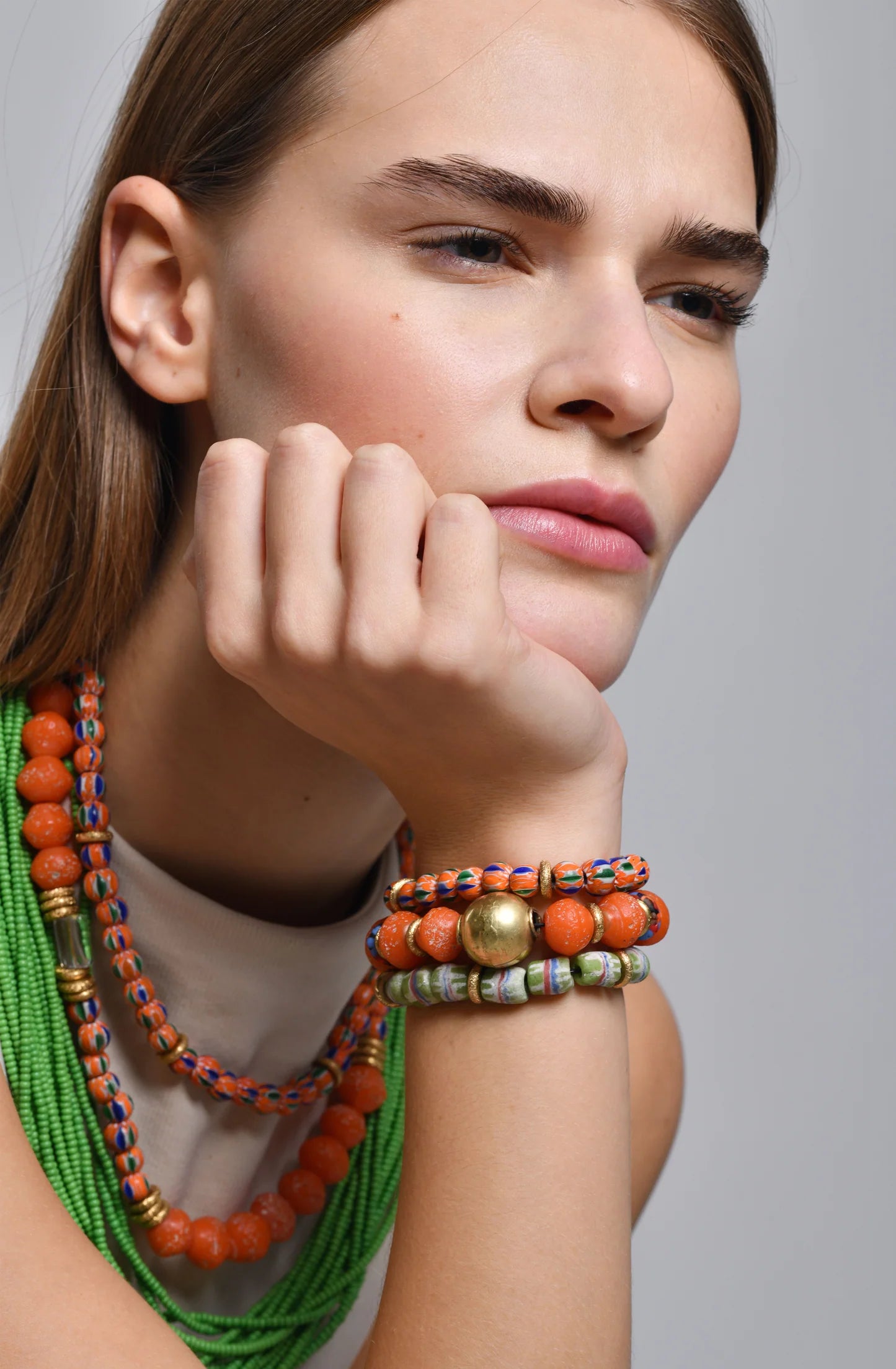 Maasai Glass Beads Multi Strand Necklaces / Green